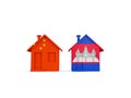 Two houses with flags of China and cambodia