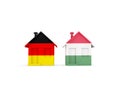 Two houses with flags of Germany and hungary