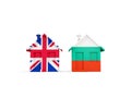 Two houses with flags of United Kingdom and bulgaria