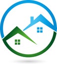 Two houses, roofs, real estate logo
