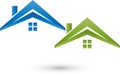 Two houses, roofs, roofers and real estate logo, icon Royalty Free Stock Photo