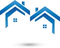 Two houses, roofs, roofers and real estate logo, icon Royalty Free Stock Photo