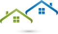 Two houses, roofs, roofers and real estate logo, icon Royalty Free Stock Photo