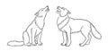 Two howling grey wolves in outlines - vector illustration Royalty Free Stock Photo