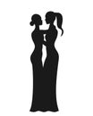 Two hugging lesbian women silhouette. Dancing women couple Royalty Free Stock Photo