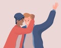 Two hugging men vector flat illustration. Gay couple, LGBT people. Homosexual relationships, love, and homosexuality. Royalty Free Stock Photo