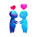Two human compassion empathy love heart understanding abstract art watercolor painting illustration design drawing cartoon symbol Royalty Free Stock Photo