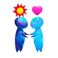 Two human compassion empathy love heart understanding abstract art watercolor painting illustration design drawing cartoon symbol Royalty Free Stock Photo