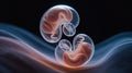 Two human embryos developing inside protective bubbles, scientific illustration Royalty Free Stock Photo