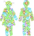 Two human figures shaped out of microbes