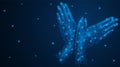 Two human hands on the background of the starry sky form a bird, a dove symbol of peace. Royalty Free Stock Photo