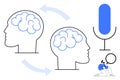 Human Communication and Idea Sharing with Brain, Microphone, and Research Elements Royalty Free Stock Photo