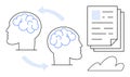 Knowledge Sharing and Transfer Between Two Brains with Digital Document Cloud Storage Royalty Free Stock Photo