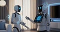 Robots in Dialogue: Futuristic Communication and Digital Interaction Scene Royalty Free Stock Photo