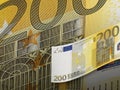 Two hundred euro bill collage in warm tone Royalty Free Stock Photo