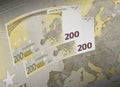 Two hundred euro bill collage in warm tone Royalty Free Stock Photo