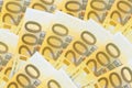 two hundreds euros banknotes background texture Royalty Free Stock Photo