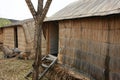 Two huts of reeds made by the indigenous people of lake Titicaca in Peru, South America Royalty Free Stock Photo