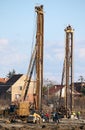Two hydraulic drilling machines on construction site Royalty Free Stock Photo
