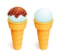 Two ice-creams in wafer cones