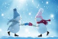 Two ice skating snowmen