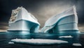 two icebergs floating in the ocean with a cloudy sky Royalty Free Stock Photo