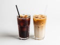 Two iced coffee drinks isolated on white background Royalty Free Stock Photo