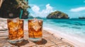 Two Iced Drinks on Beachside Bamboo Table Royalty Free Stock Photo