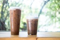 Two of iced mocha. A plastic cup of espresso mixed with chocolate Royalty Free Stock Photo