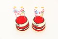 Two identical red birthday cakes Royalty Free Stock Photo