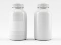 Two identical white bottles with barcoded caps Royalty Free Stock Photo