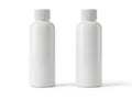 Two identical white plastic bottles with white caps standing side by side on a white background Royalty Free Stock Photo