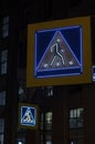 Two illuminated road sign pedestrian crossing Royalty Free Stock Photo