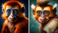 Two images of monkey with different hair colors. Generative AI Royalty Free Stock Photo