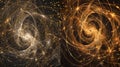 Two images of particle trajectories one moving forwards in time and the other moving backwards displaying the symmetry