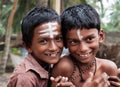 Two Indian boys on the street in fishing village Royalty Free Stock Photo