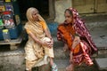 Two Indian Ladies in traditional dress,Vanarasi Royalty Free Stock Photo