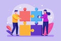 Two individuals collaborating on a colorful puzzle assembly in a creative workspace Enjoying teamwork and problem-solving moments Royalty Free Stock Photo