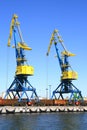 Industrial port yellow blue cargo crane