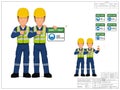 Two industrial workers-hold safety sign blue