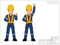 Two industrial workers are raising his clenched fist