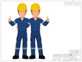 Two industrial workers with thumb up sign on white background Royalty Free Stock Photo