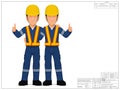 Two industrial workers with thumb up sign on white background Royalty Free Stock Photo
