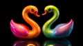 Two inflatable swan-shaped pool floats are displayed against a black background.