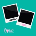 Two Instant photos with lips and moustache. Flat d Royalty Free Stock Photo