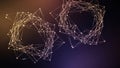 Two interconnected geometric wireframe structures resembling rings or gears composed of glowing white dots and thin connecting Royalty Free Stock Photo