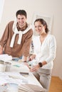 Two interior designer working with color swatch Royalty Free Stock Photo