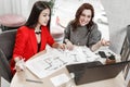 The two interior designers are working at the new interior design project in the office Royalty Free Stock Photo