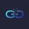 Two interlinked chain links appear in gradient blue against a dark background. The lin Royalty Free Stock Photo