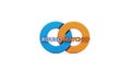 Two interlinked rings one blue one orange with text Round Matchup blue ring orange ring Royalty Free Stock Photo